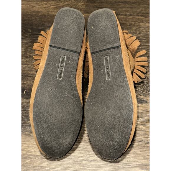 MINNETONKA Womens Moccasins Sz 7 Brown Suede Fringe Zip Ankle Boots - Picture 7 of 9